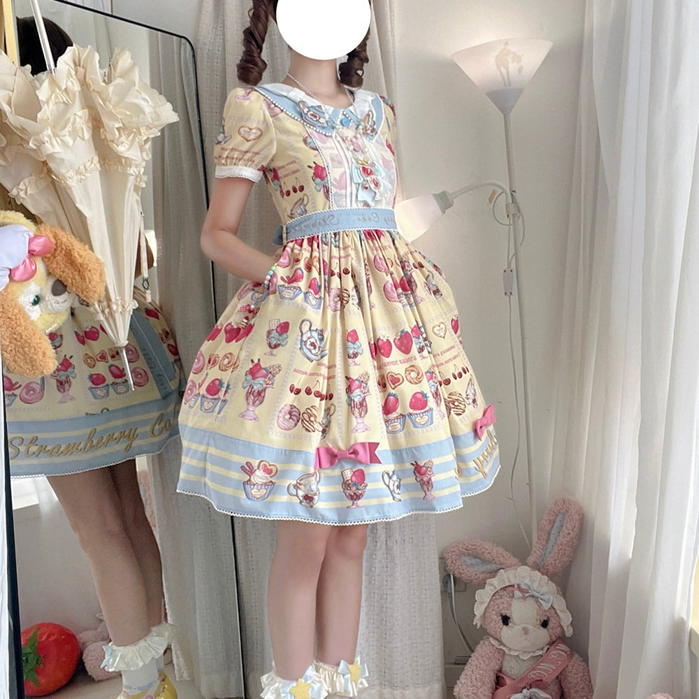 【受注予約6/24まで】Strawberry Parfait Tea プリントワンピース