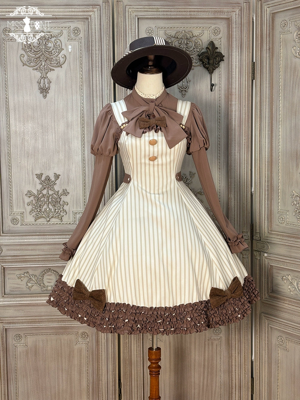 【予約販売】Classic Chocolat Stripe ストライプジャンパースカート・ショート丈