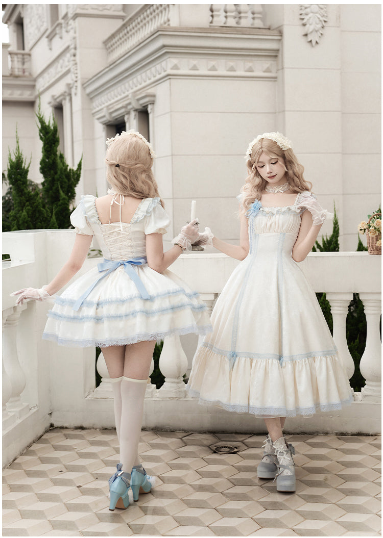 【予約販売】Sea Salt Iced Tea ライトブルージャガードジャンパースカートセット・ロング丈