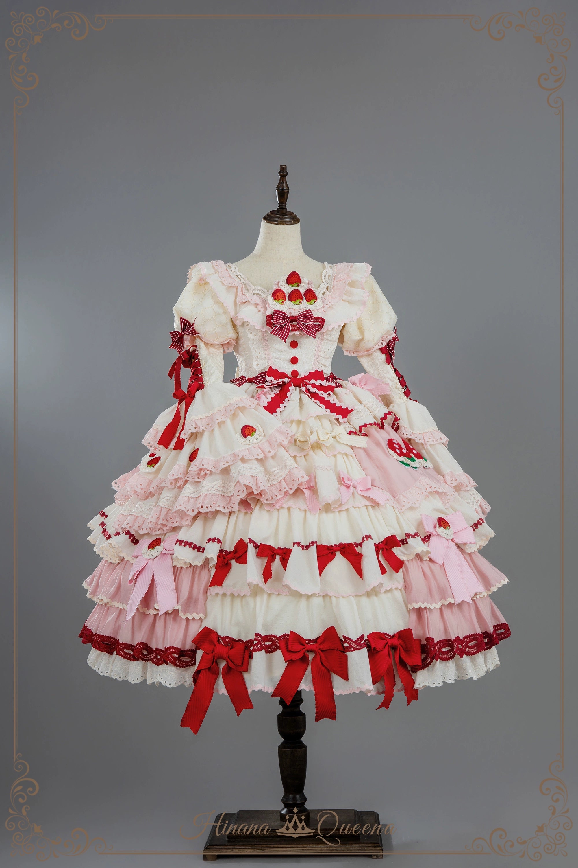 Strawberry Party リボンとフリルのデコレーションドレス・姫袖タイプ