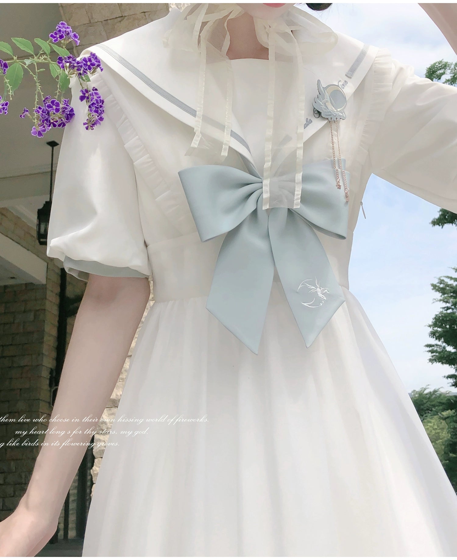 Blue Sea and Bright Moon セーラーカラーワンピース・羽織・エプロン3点セット