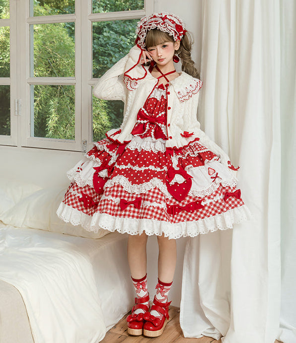 【受注予約11/18まで】Strawberry Cake Guide ティアードジャンパースカート