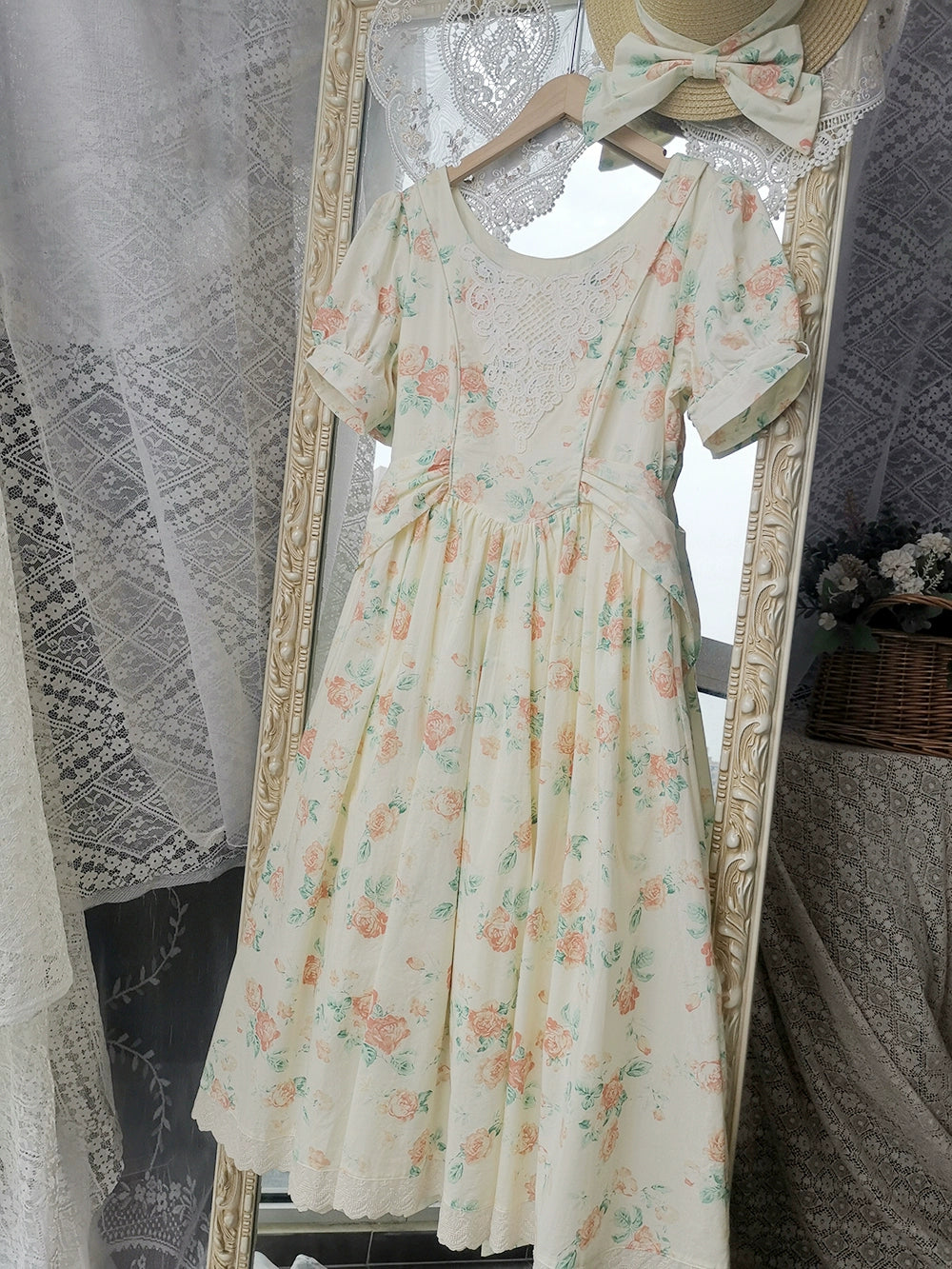 【予約販売】Rose Song ヴィンテージデザイン半袖ワンピース