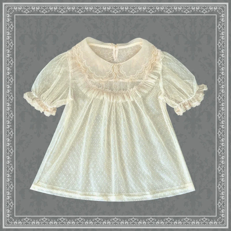 [Pre-order] Sheer dot frill blouse, short sleeves and long sleeves