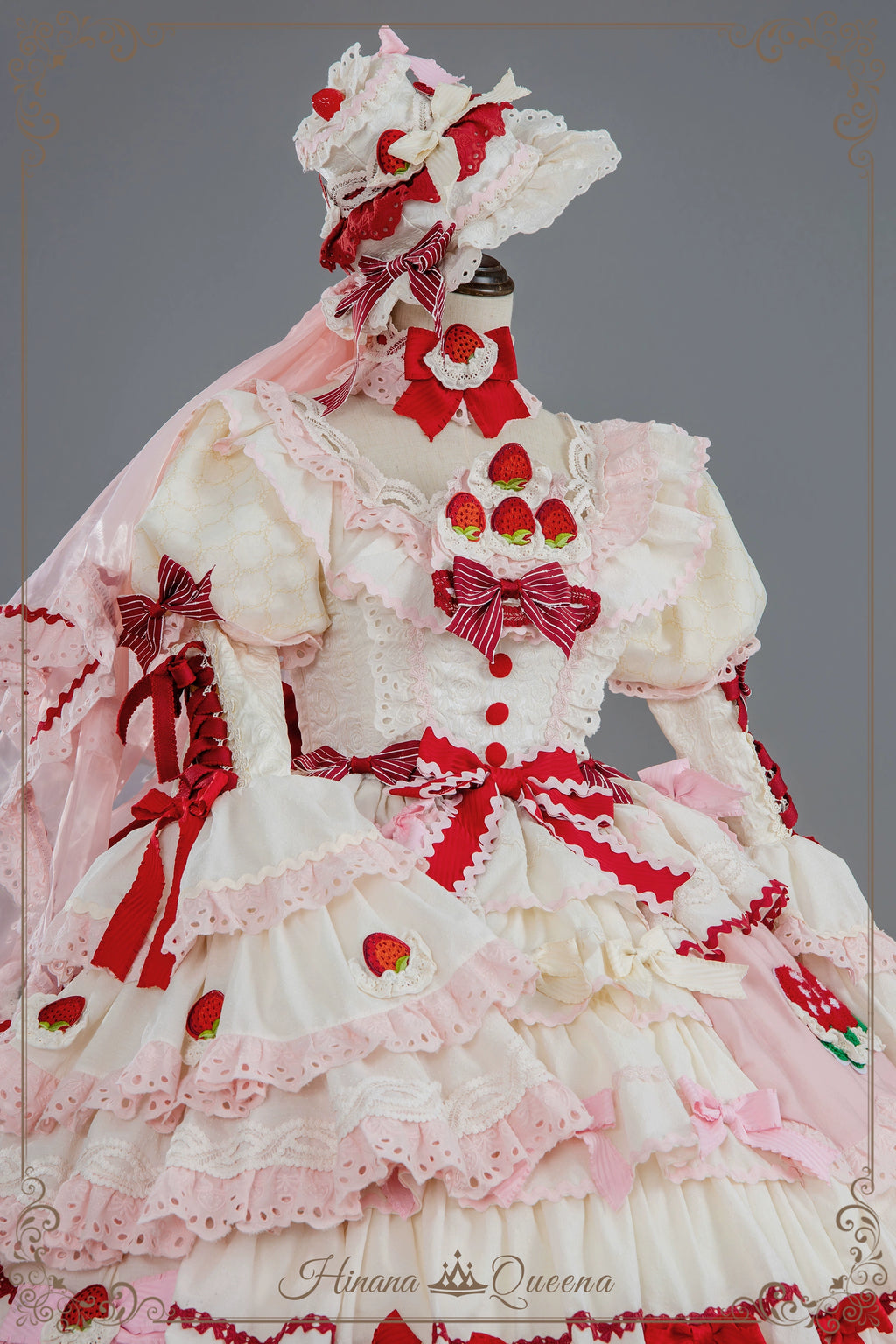 Strawberry Party リボンとフリルのデコレーションドレス・姫袖タイプ
