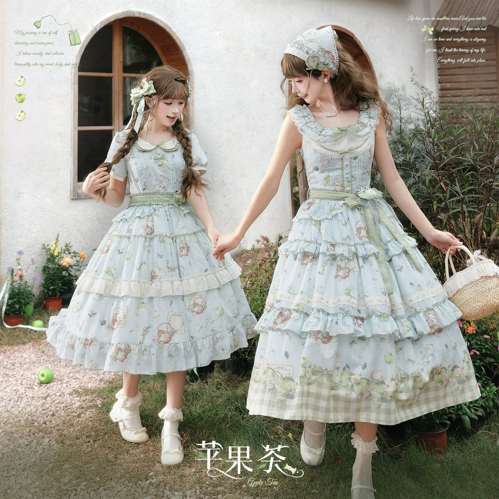 【受注予約9/2まで】Natural Apple Tea ガーデンワンピース・ブルーグリーン