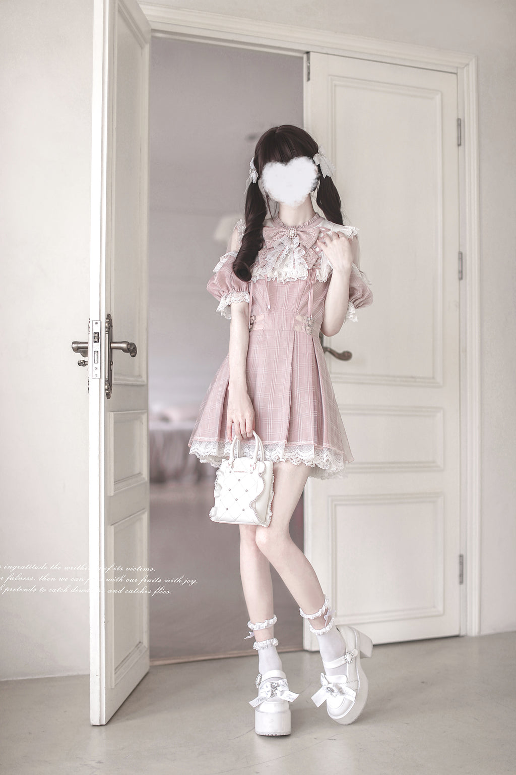 Angel Heartbeat Pink フリルチェックミニ丈ワンピース