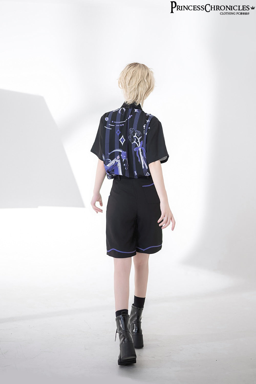 [Pre-order] Prince style blue-purple retro print blouse