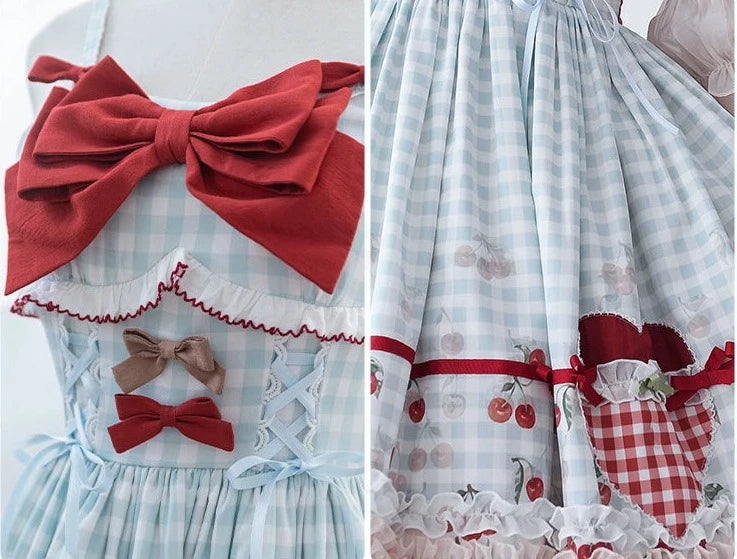 [Pre-orders available until 4/29] Cherry and Heart Gingham Check Jumper Skirt