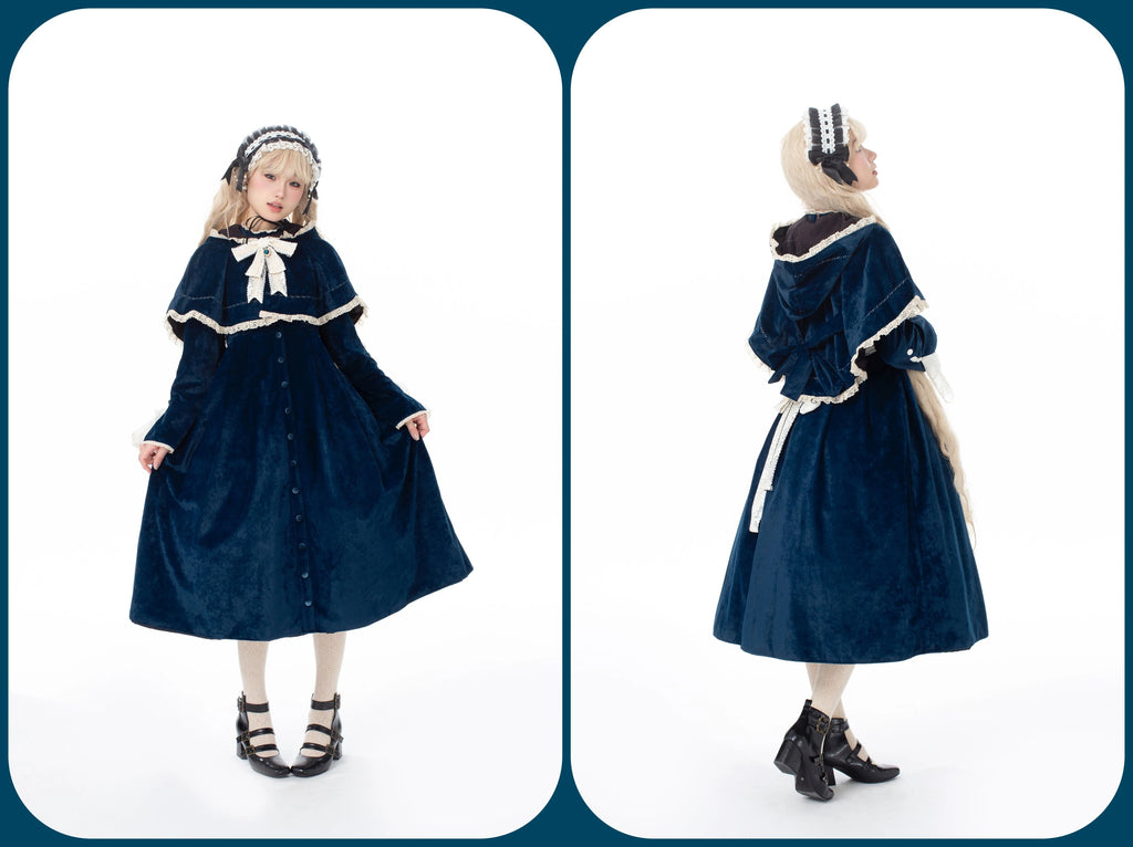 [Pre-orders available until 12/1] Suijaku stand-up collar velvet dress and cape