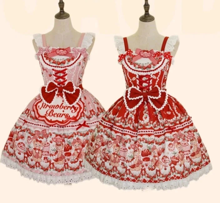 [Pre-orders available until 8/28] Bear Strawberry Garden Jumper Skirt 3-piece set