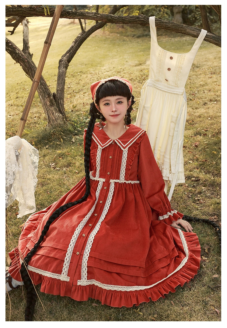 Pastoral Girl Lace Line Dress and Apron