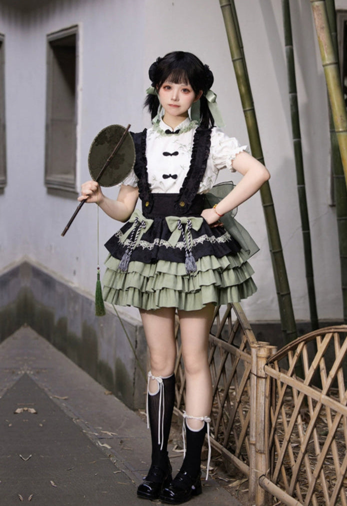 Exquisite Hanarori Mini Length Suspender Skirt Set