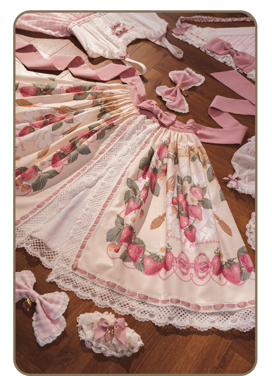 【受注予約8/18まで】Strawberry Sunshine Picnic  カントリー風ジャンパースカートとエプロン