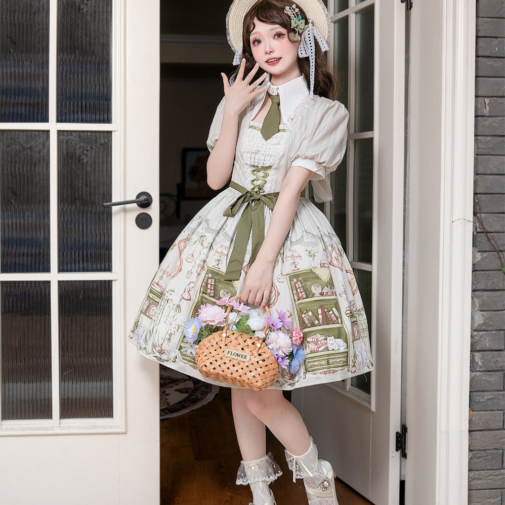 Green Room スクエアネックネクタイ付きワンピース