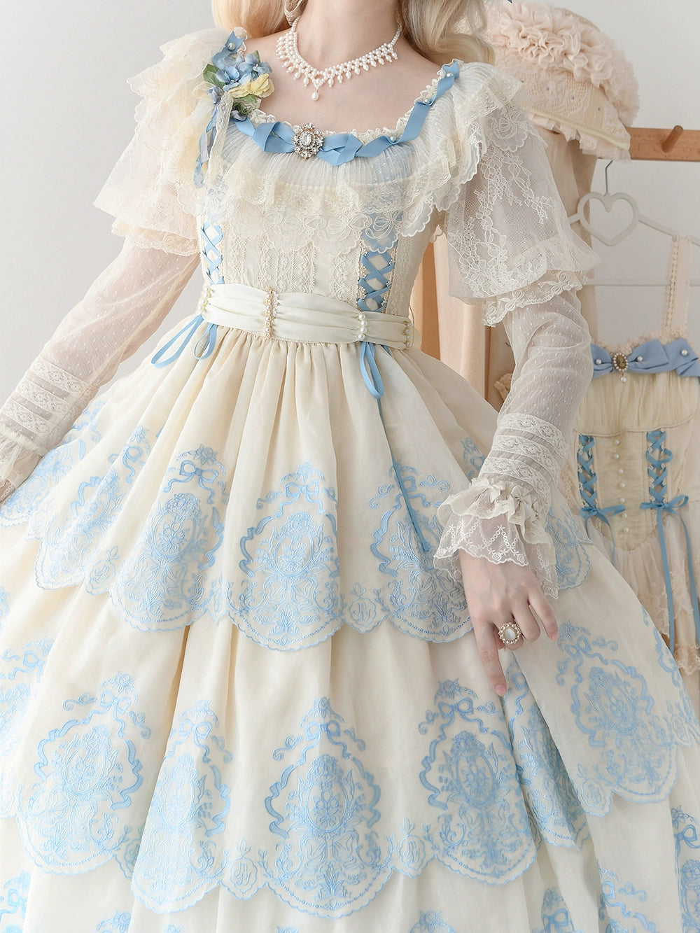 【受注予約9/25まで】Noble Garden 付け袖付き刺繍ワンピース