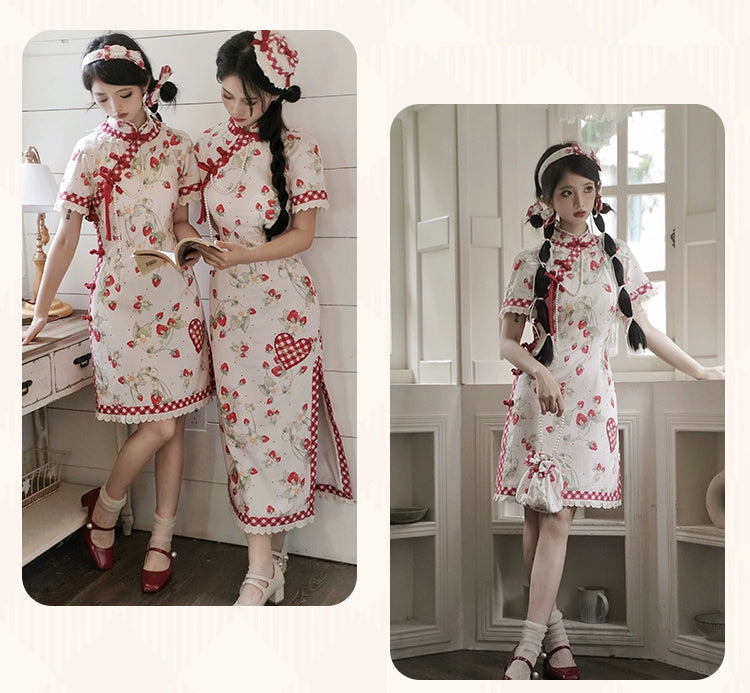 Strawberry Orchard Strawberry Chinese Dress Short Length