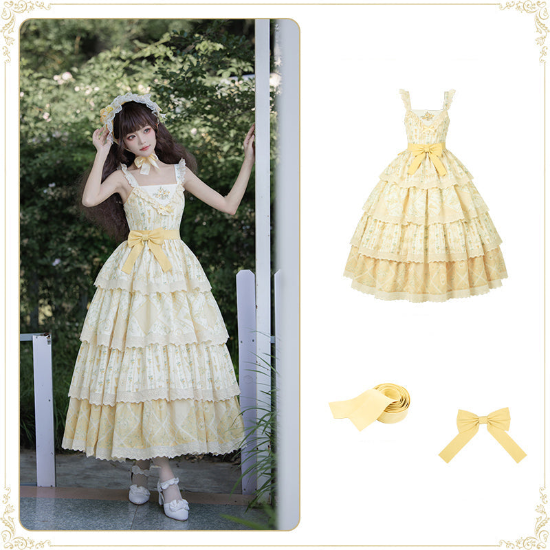 Cream yellow floral jumper skirt