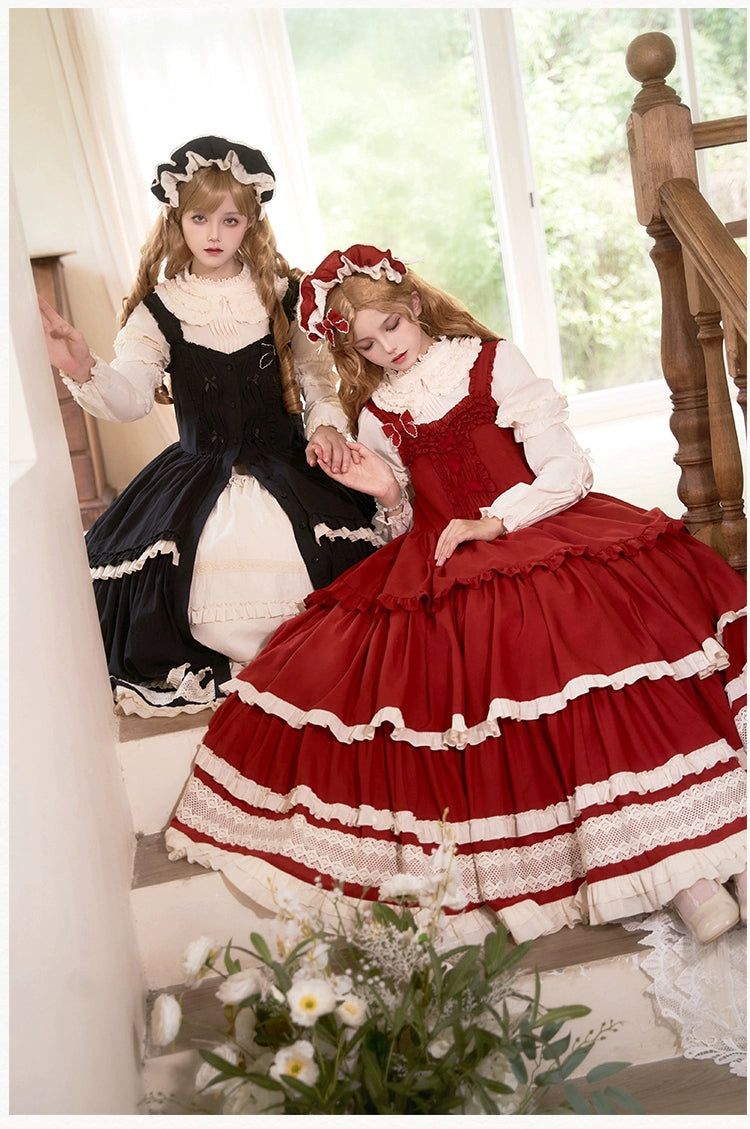 Retro volume frill jumper skirt set