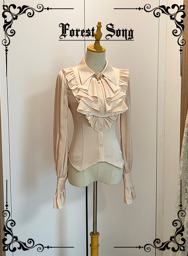 [Pre-order] Classical striped blouse with jabot tie