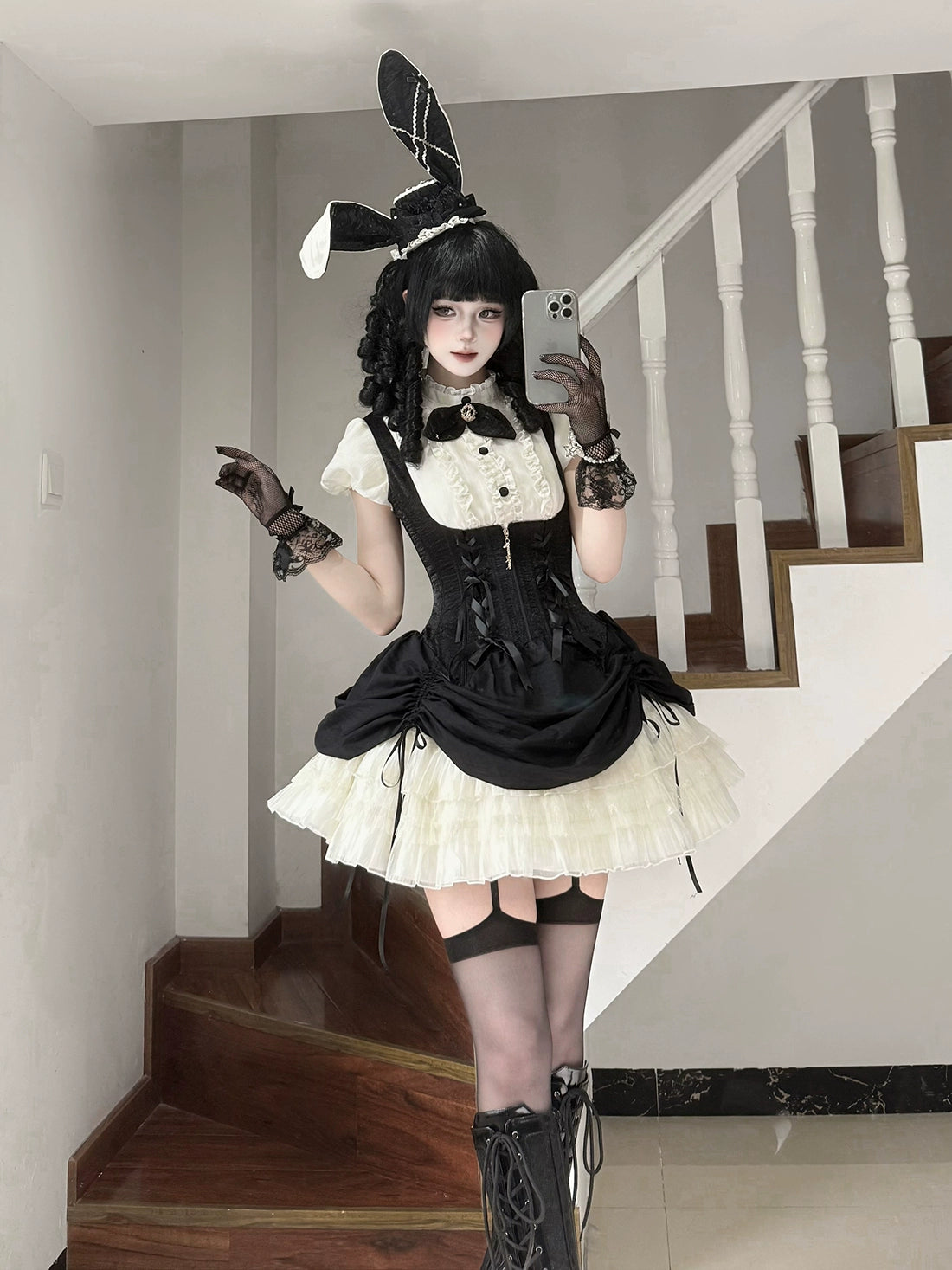 【受注予約6/30まで】Brulee Bunny コルセットジャンパースカートセット・ブラック