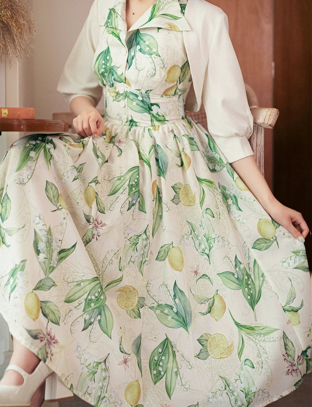 Afternoon Forest Retro Elegant Halter Neck Jumper Skirt with Hair Accessory