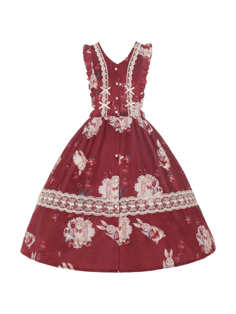 Very Berry Sheep and Rabbit Jumper Skirt and Inner Dress