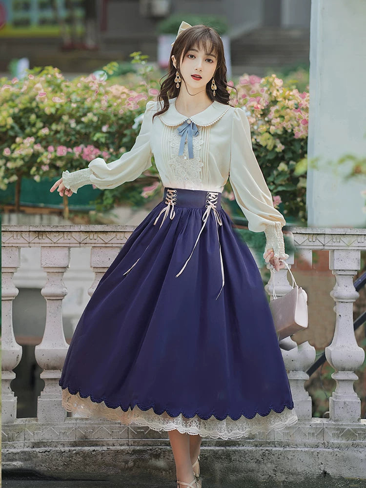 Lady-style retro classical setup [Long sleeve type] Total 5 colors