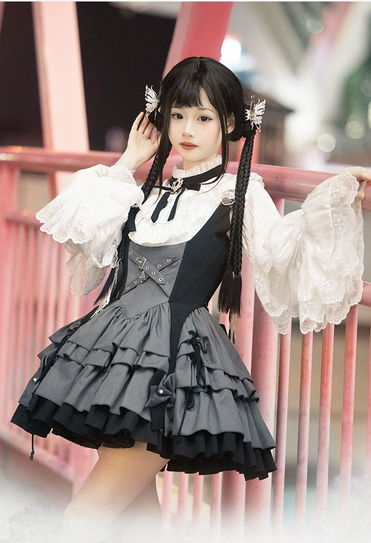 ベルトデザインバイカラージャンパースカート