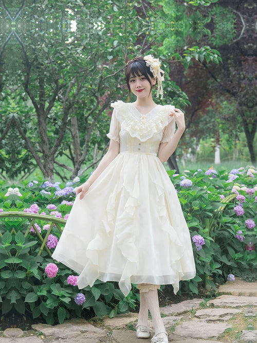 Floating Song Irregular ruffle V-neck dress