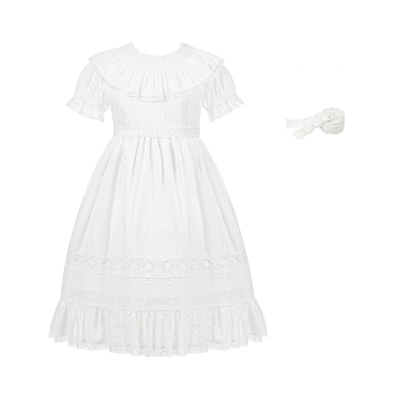 花刺繍入りコットンレースワンピース 単品＆セット