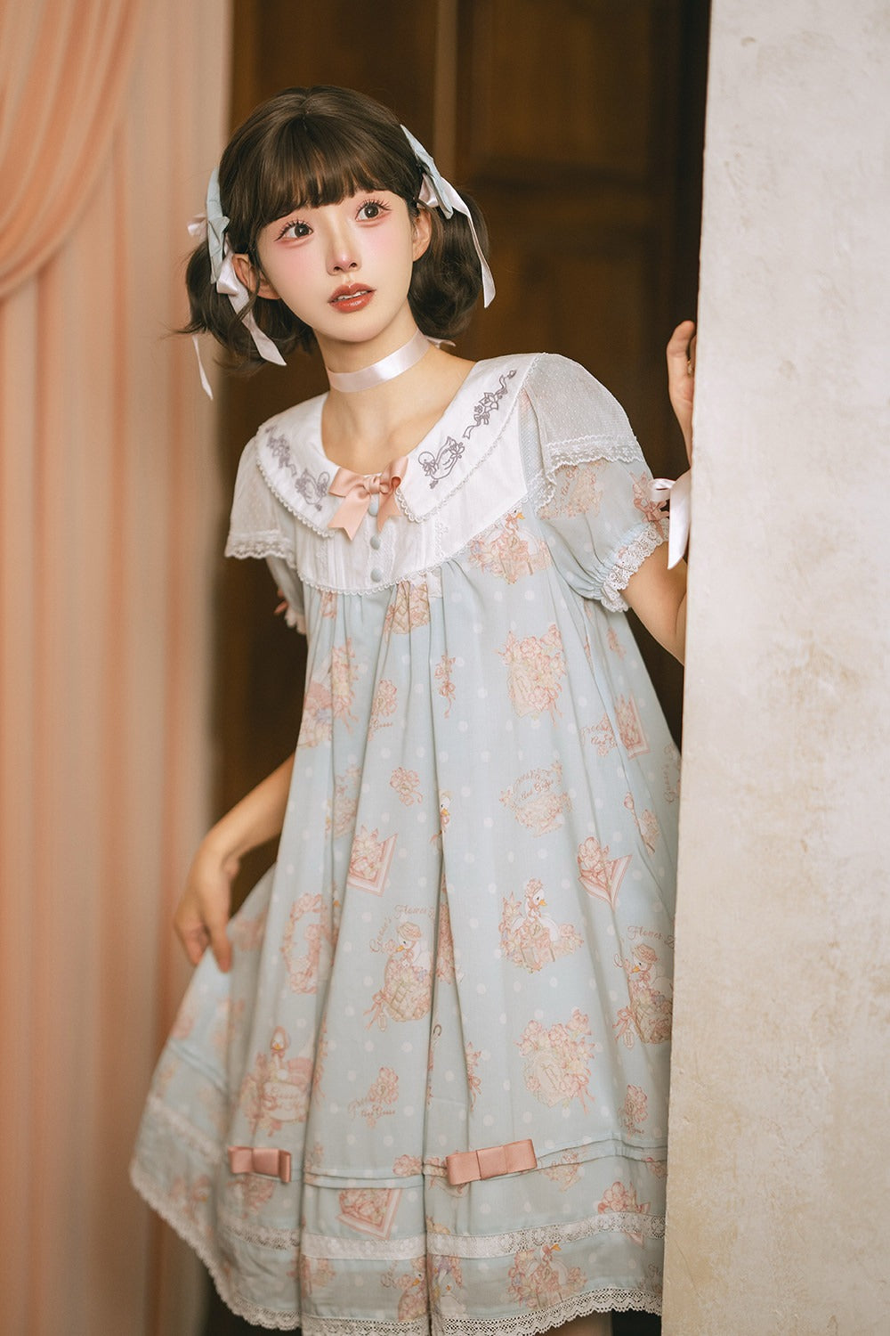 【受注予約7/22まで】花かごの白鳥 Aラインワンピース