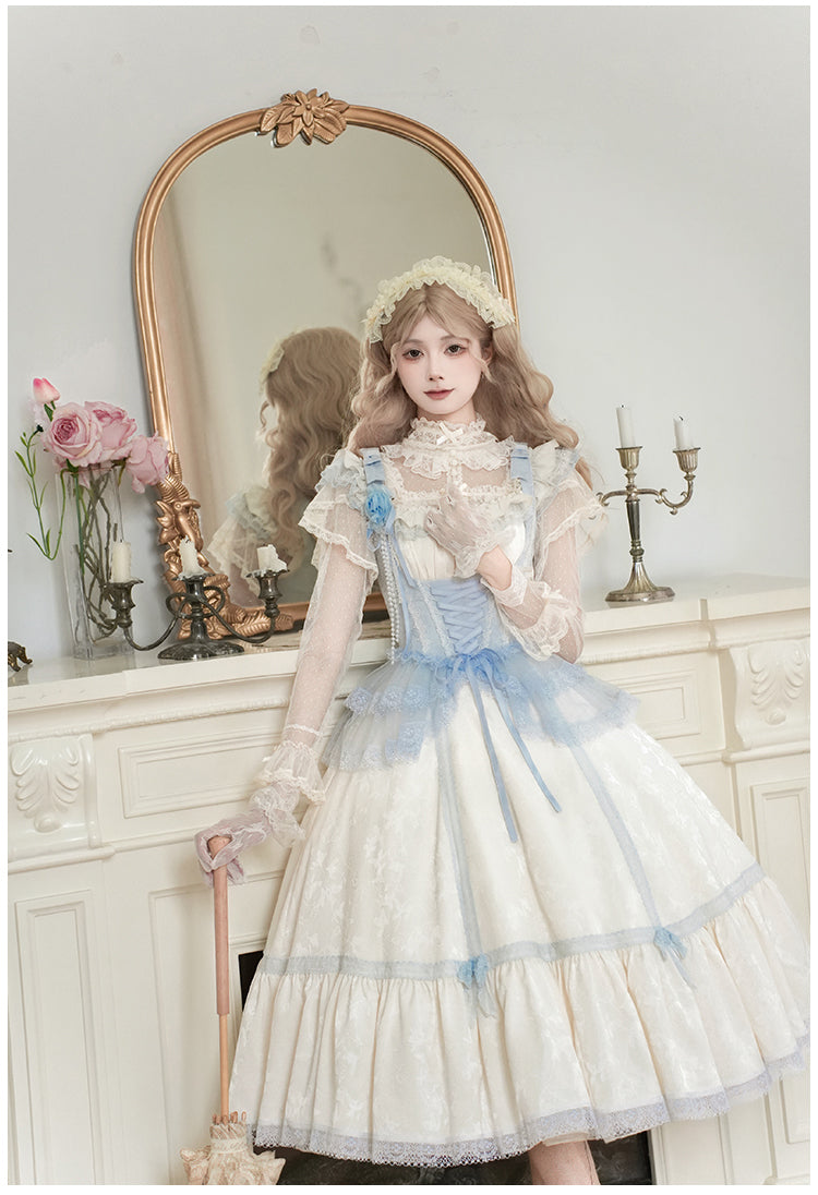 【予約販売】Sea Salt Iced Tea ライトブルージャガードジャンパースカートセット・ロング丈