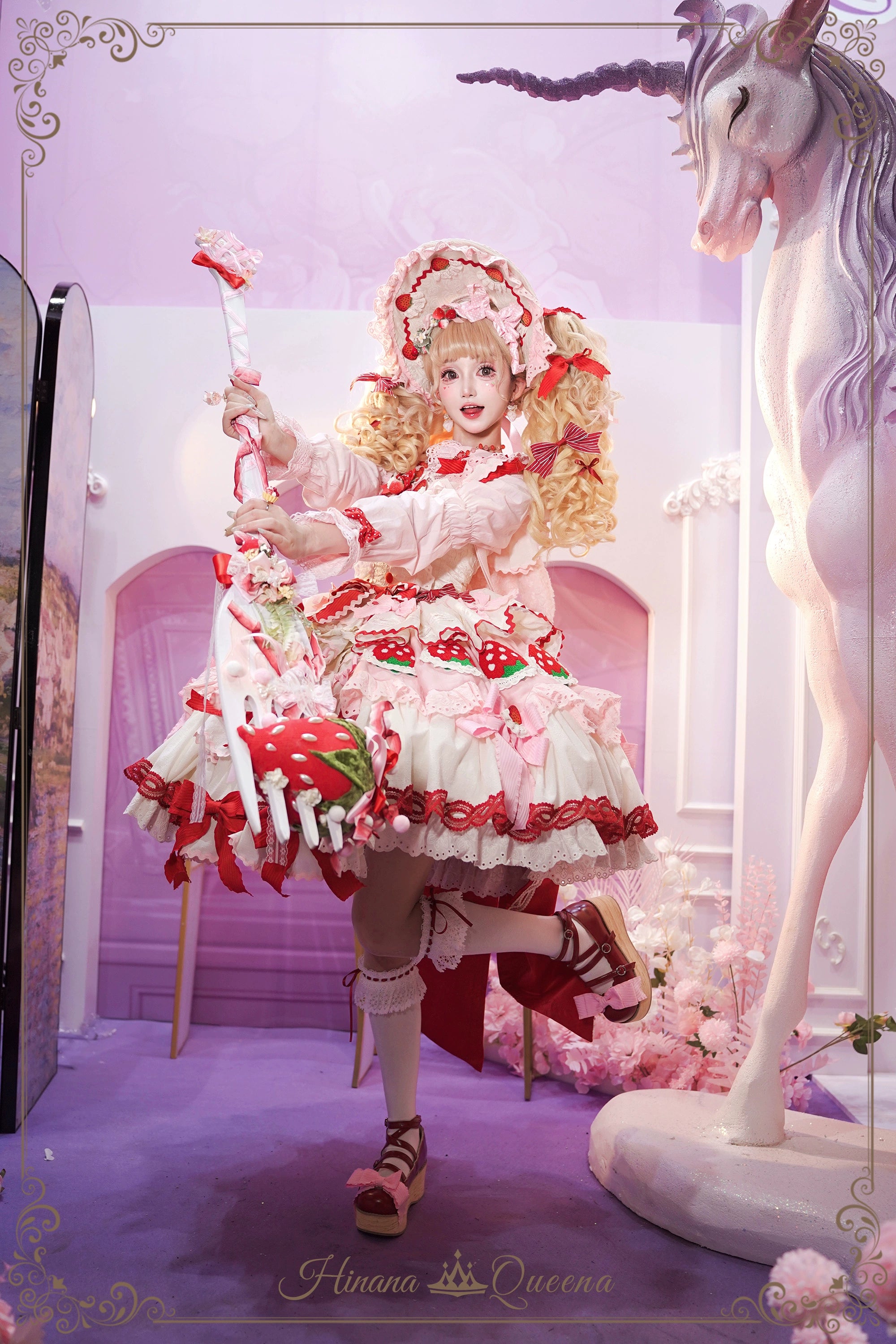 Strawberry Party リボンとフリルのデコレーションドレス・ノースリーブタイプ