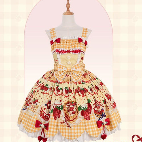 【受注予約8/26まで】Strawberry Cake Guide プリントジャンパースカート ・新色