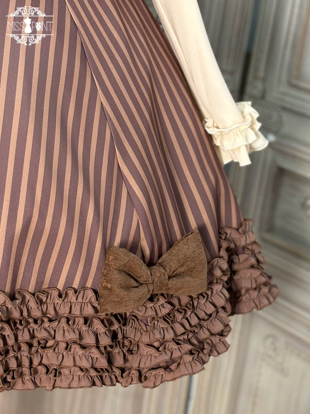 【予約販売】Classic Chocolat Stripe ストライプジャンパースカート・ショート丈