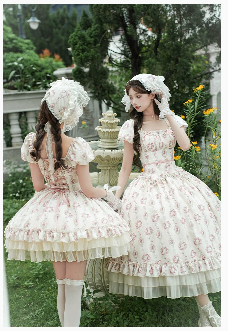 雨上がりの薔薇 プリントワンピース・ショート丈