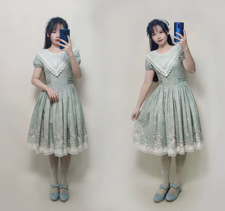 Bouquet of the Valley embroidered triangle collar floral dress
