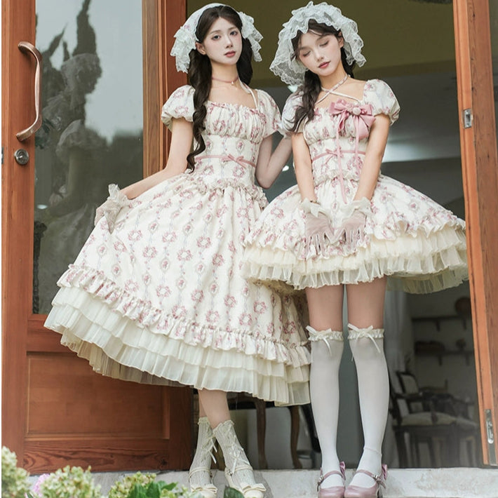 雨上がりの薔薇 プリントワンピース・ロング丈