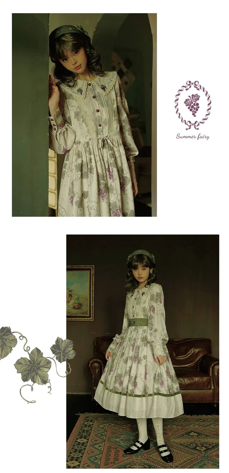 Sunny Rouge Grape pattern embroidered collar dress