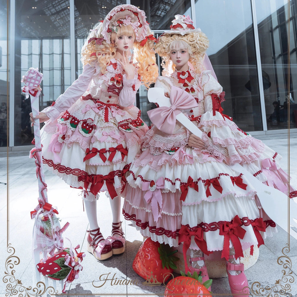 Strawberry Party リボンとフリルのデコレーションドレス・姫袖タイプ
