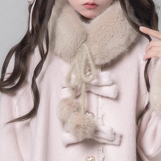 【同時購入のみ】パウダーピンクのファー付きコート用ティペット