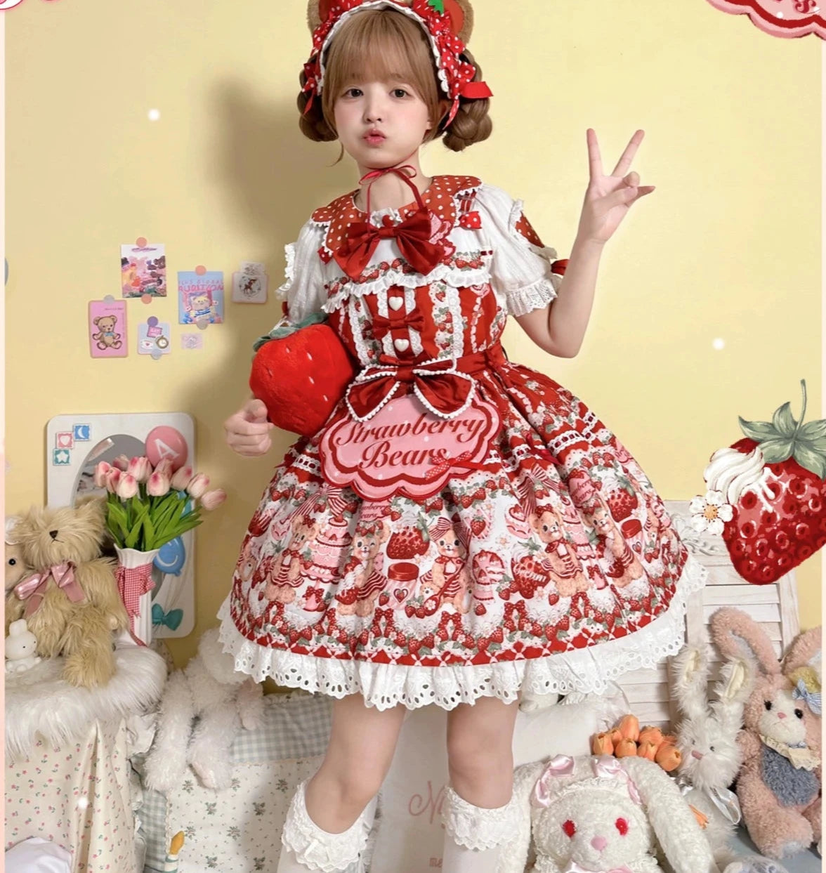 Bear Strawberry Garden 赤ドットの半袖ブラウス