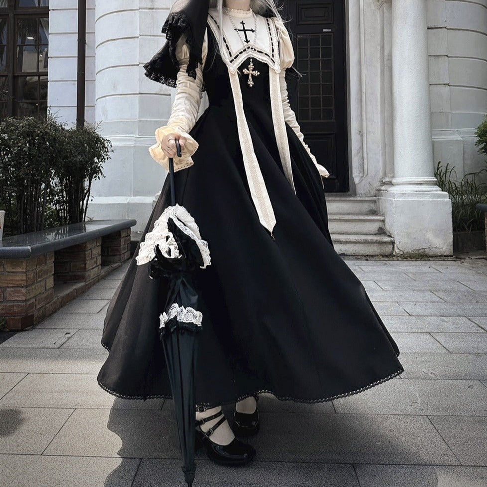 [Sale period has ended] Pray on a Moonlight Night Dress, Black, Long Length