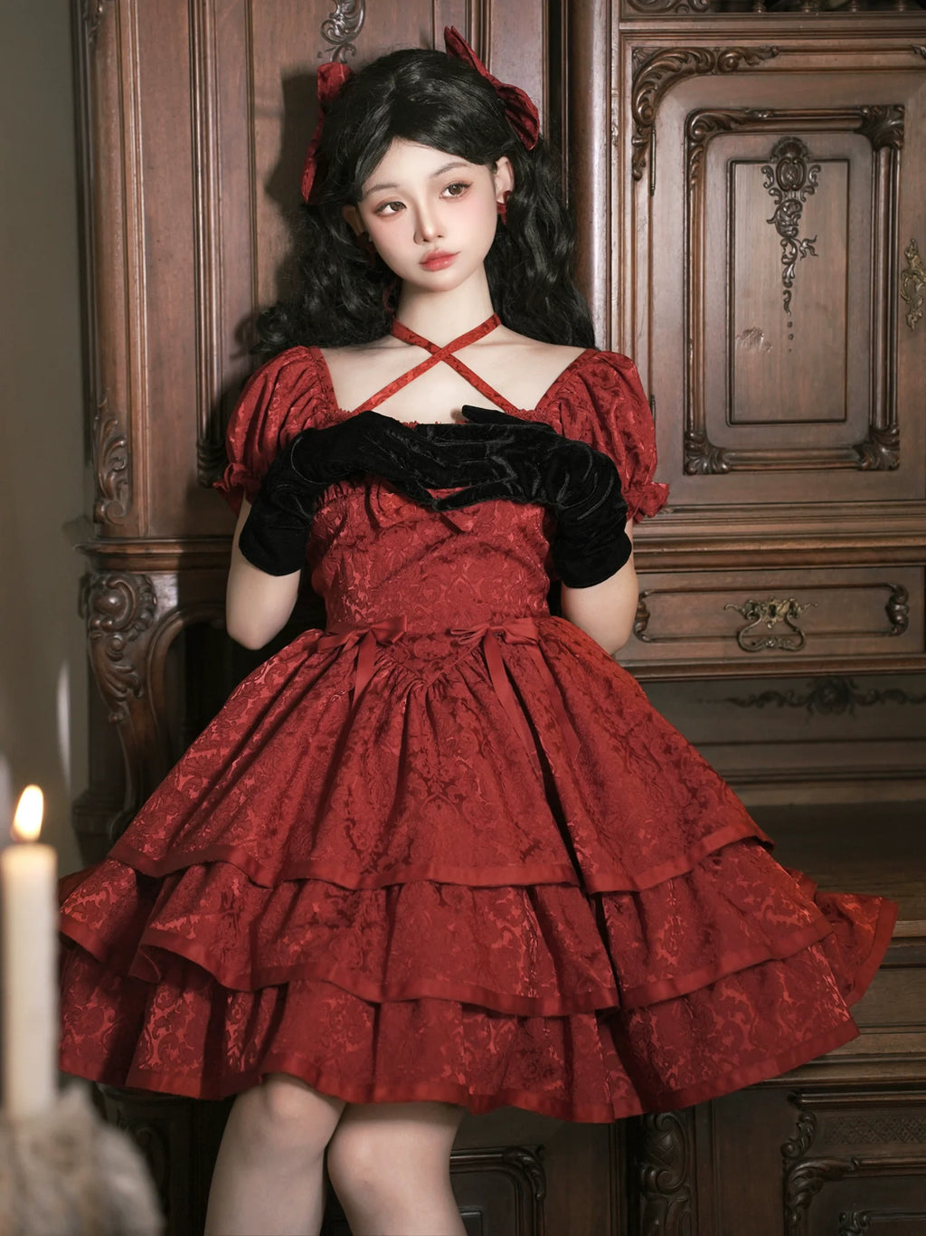 Rose of Thorns Cross Neck Ribbon Dress
