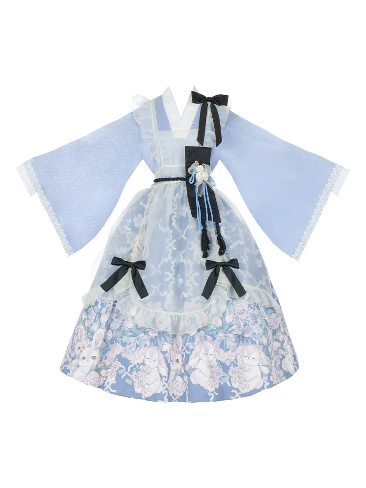 【予約販売】椿の花咲く庭 和風アリスのエプロン付きメイド服