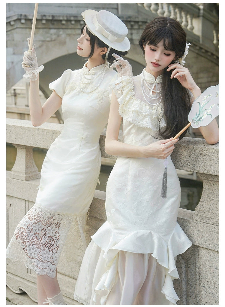 白百合色のフィッシュテール華ロリドレス