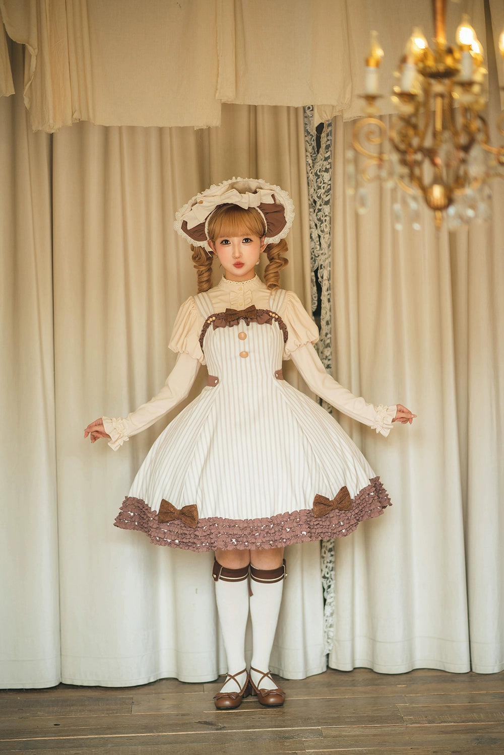 【予約販売】Classic Chocolat Stripe ストライプジャンパースカート・ショート丈