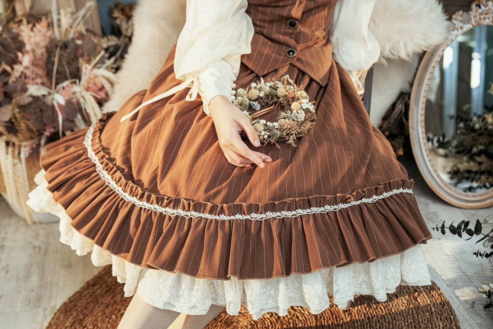 [Pre-order] British Classical Lolita Vertical Striped High Waist Skirt