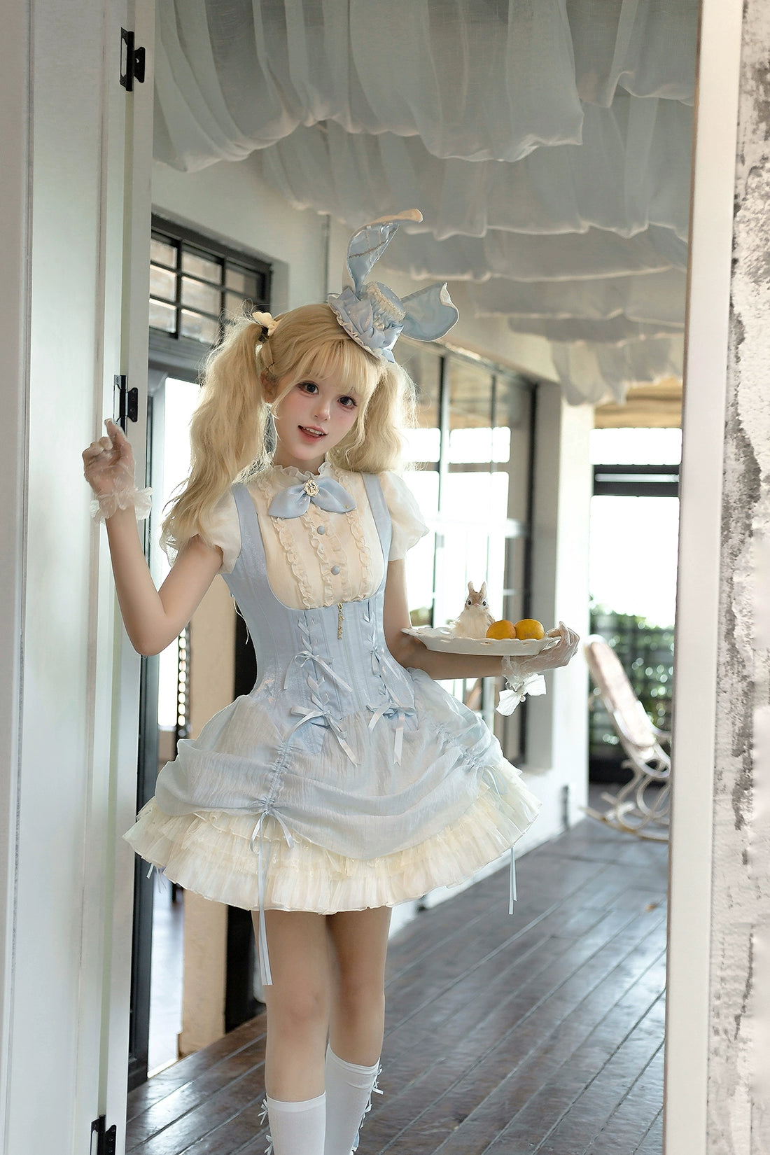 【受注予約6/30まで】Brulee Bunny コルセットジャンパースカートセット・パステルブルー